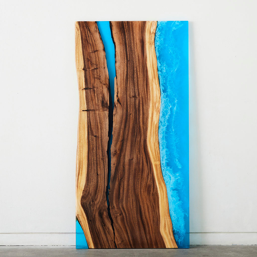 Beach Wave Live Edge Epoxy Resin Desk in Toronto Canada, wood standing desk