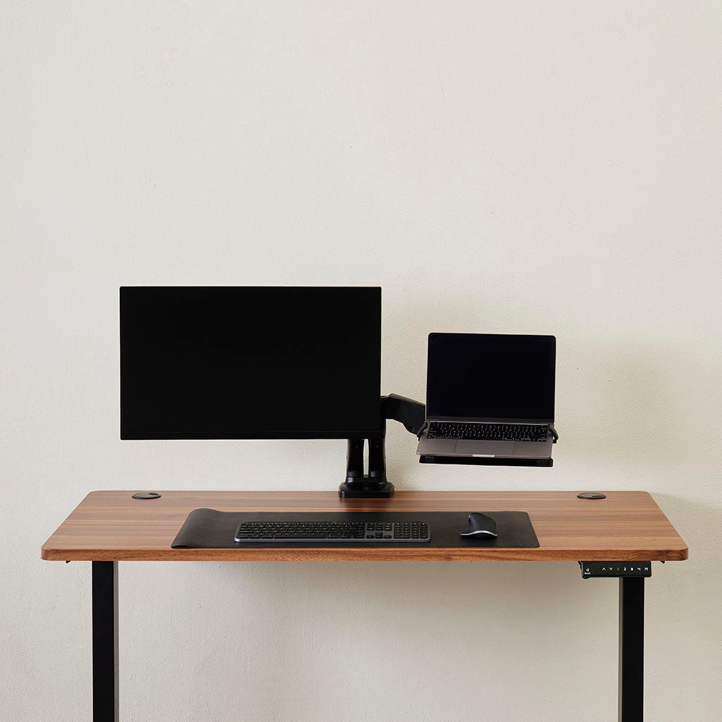 RISE | Dual Monitor Arms with Laptop Tray Propped Toronto