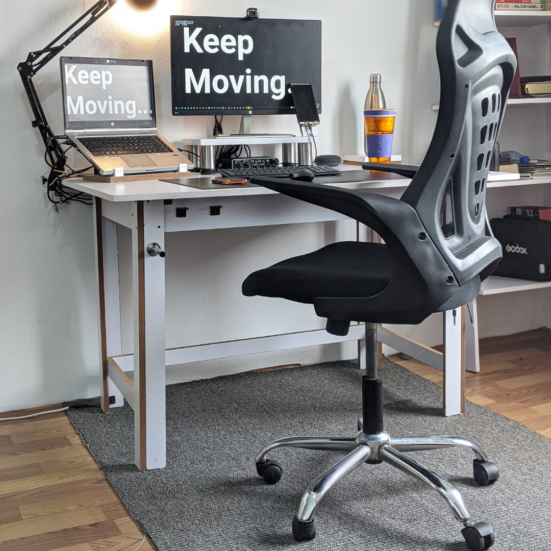 work from home set up with ergonomic chair