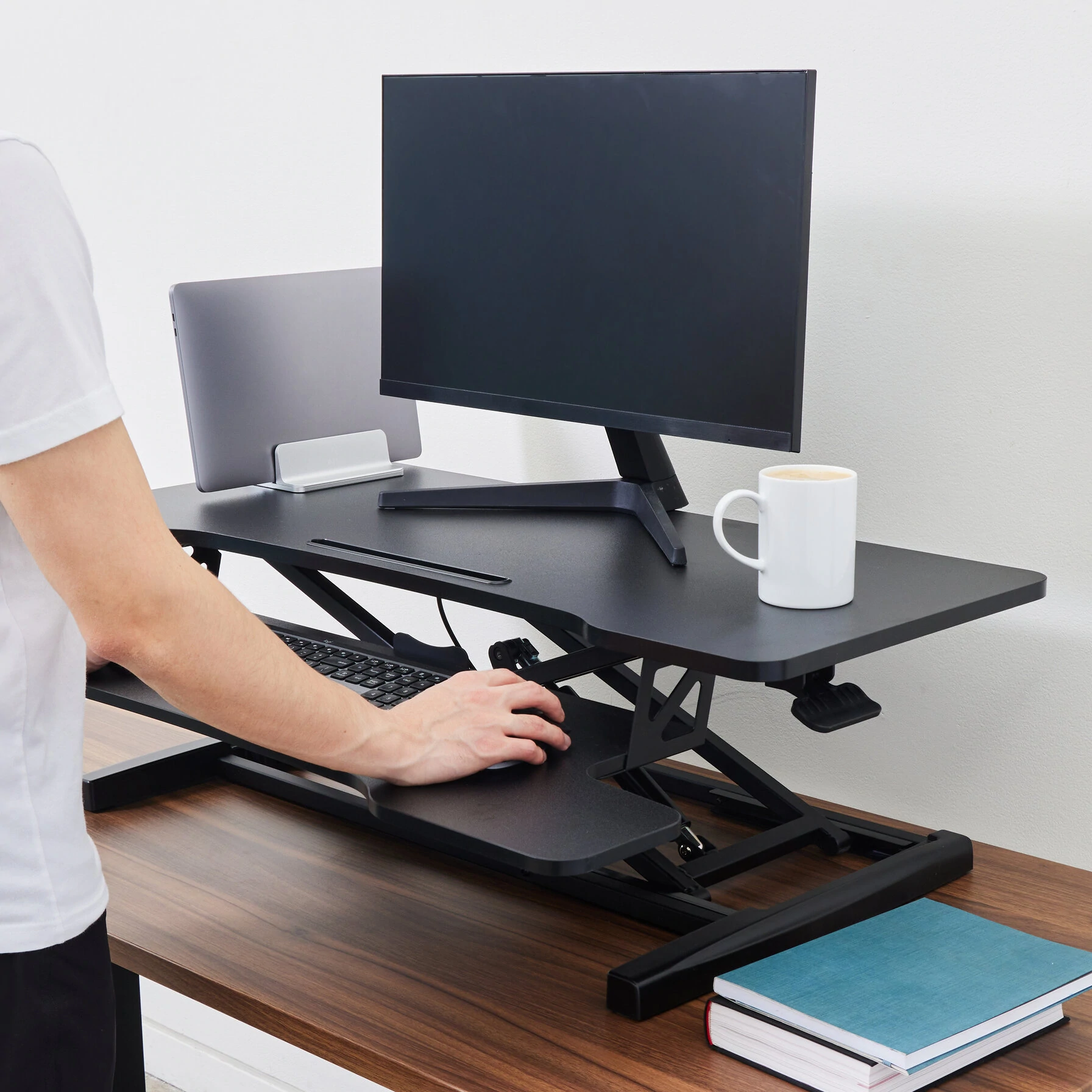 RISE standing desk converter and sit stand desk